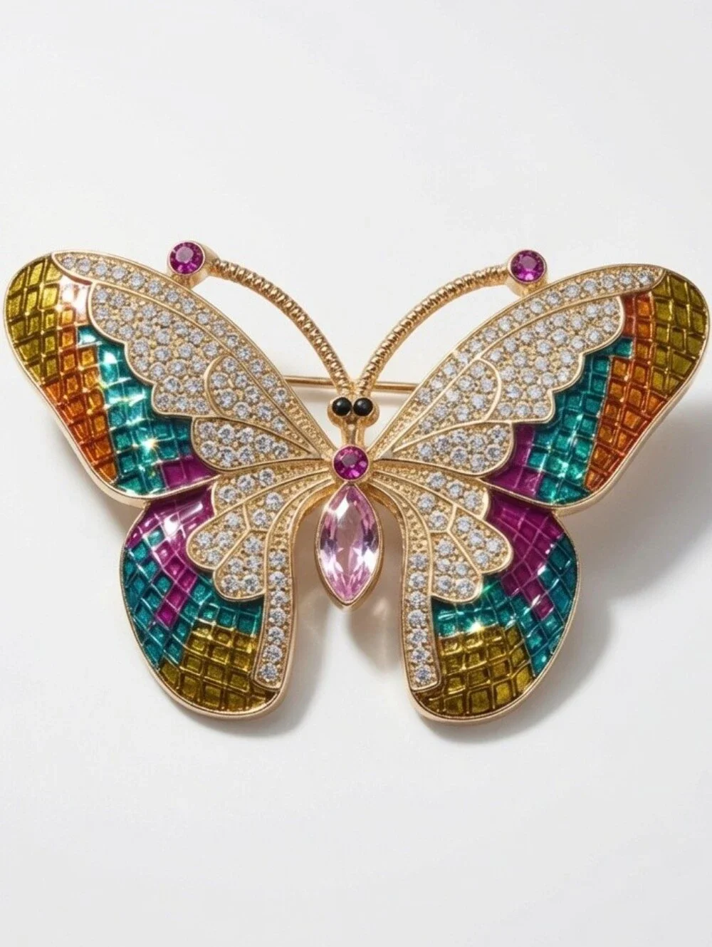 Vintage Style Colorful Enamel Rhinestone Butterfly Brooch Pin